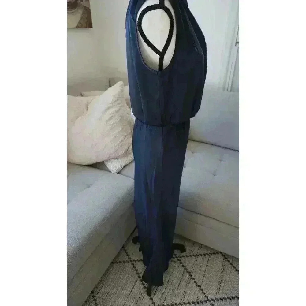 NWT PRETTYGARDEN Navy Satin Elegant Sleeveless Mock Neck Dress, Size M - Picture 15 of 16